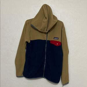 Patagonia Tan Navy Fleece Zipper Closure Hoodie Jacket Gorpcore Outdoor